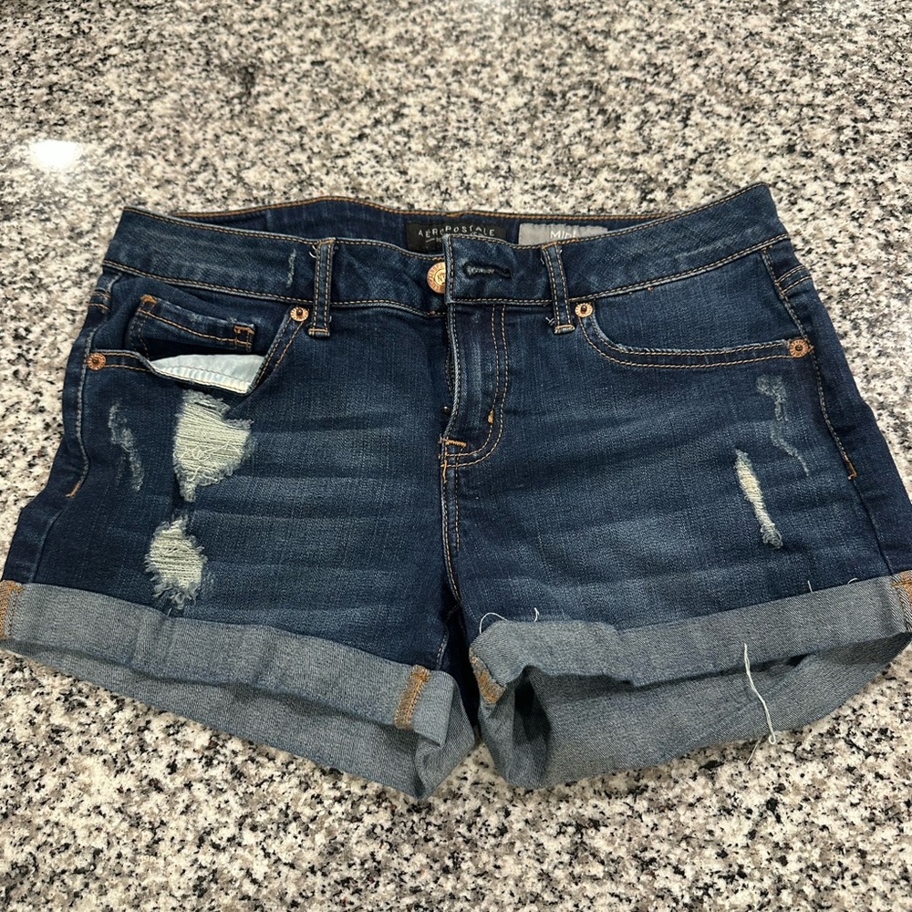 Aeropostale Blue Jean Shorts Distressed Cuffed